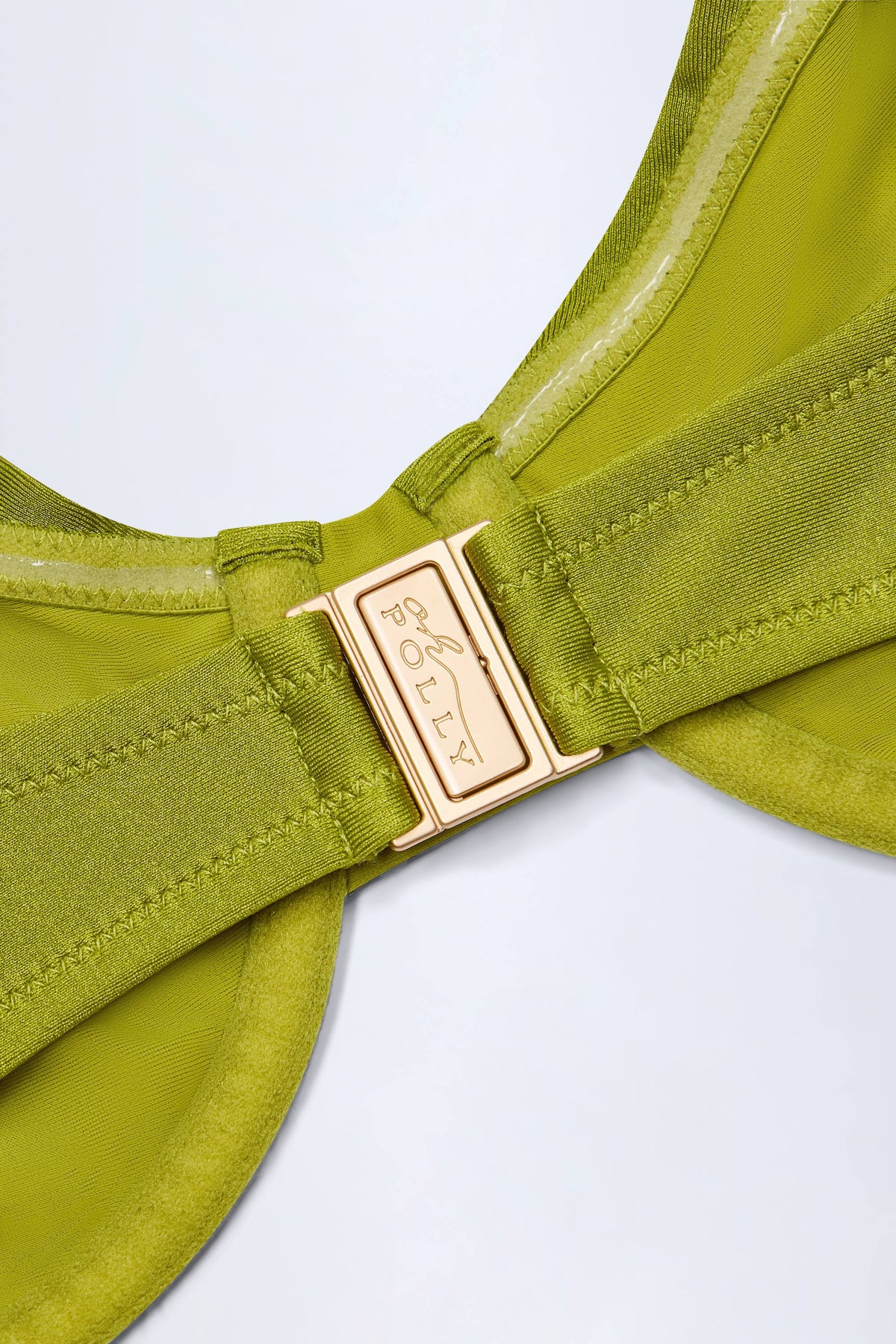 Chic Bead-Embellished Ruched Underwired Bikini Top in Olive Green