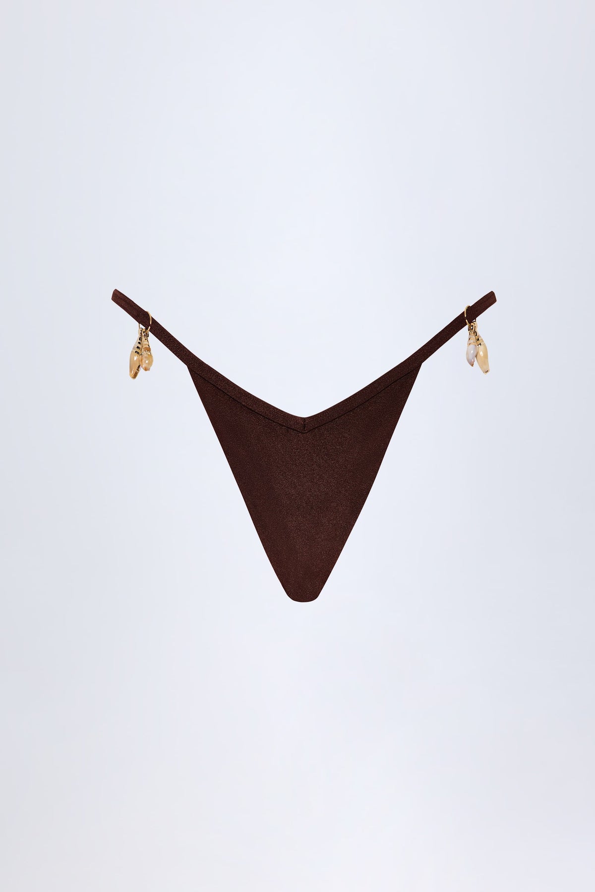 Chic Charm-Detail Thong Bikini Bottoms in Dark Chocolate