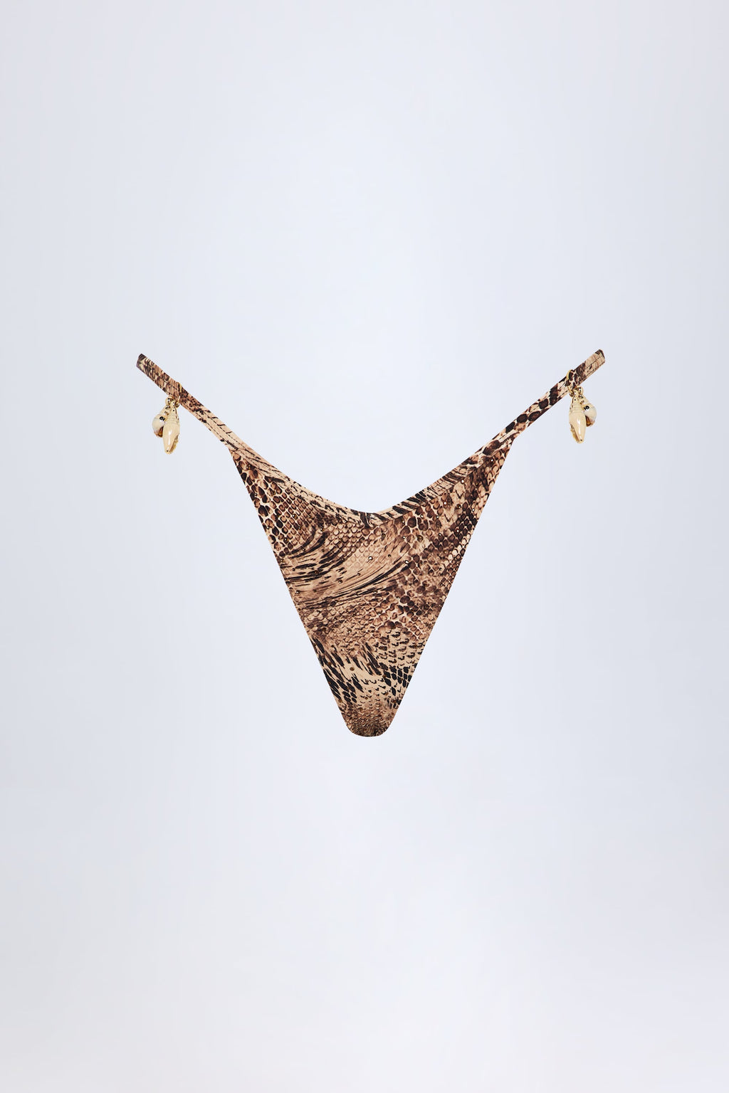Chic Charm-Detail Thong Bikini Bottoms in Snake Print