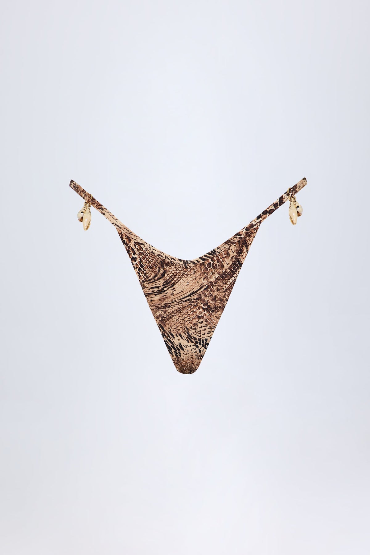 Chic Charm-Detail Thong Bikini Bottoms in Snake Print