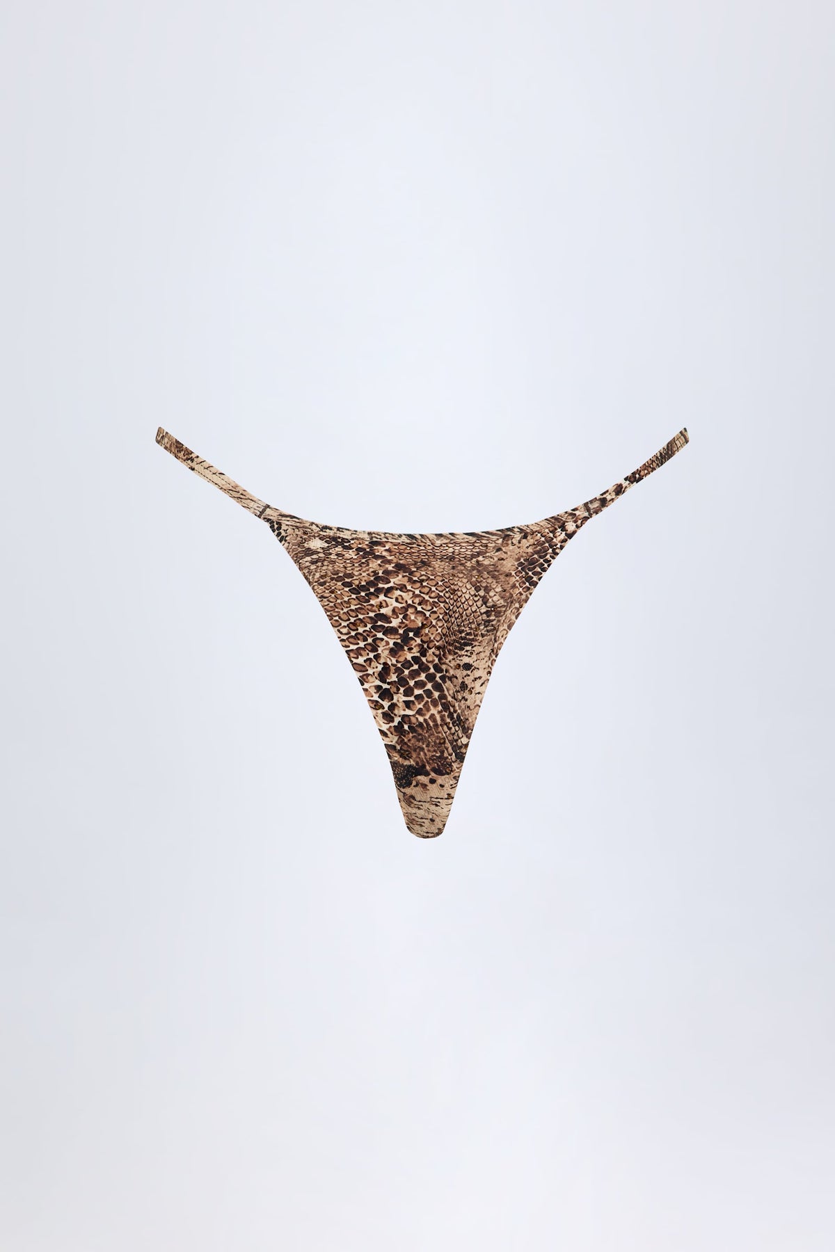 Chic Charm-Detail Thong Bikini Bottoms in Snake Print