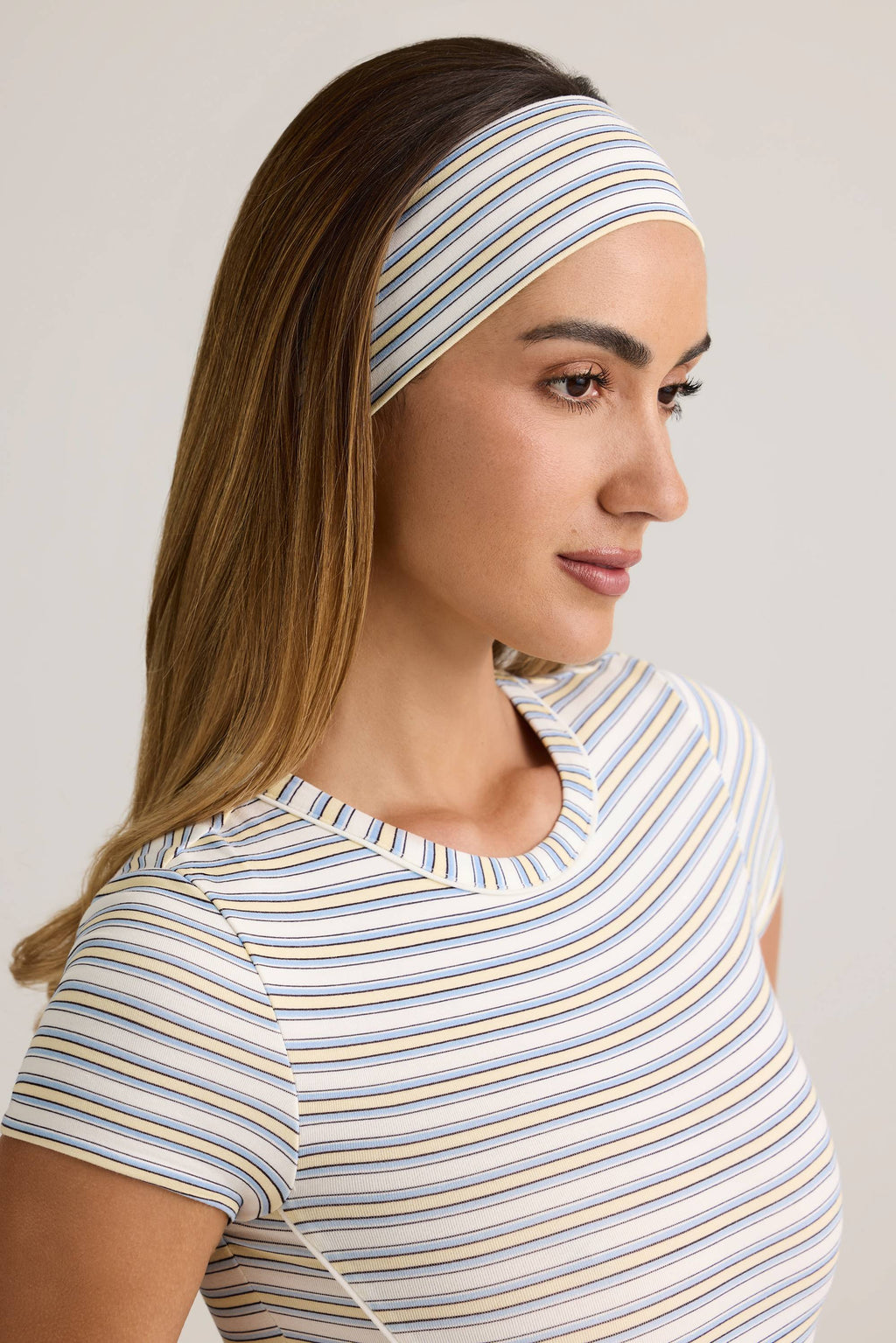 Chic Modal Ribbed Headband in Blue & Yellow Stripe