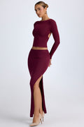 Chic Modal Low-Rise Maxi Skirt in Wine Red
