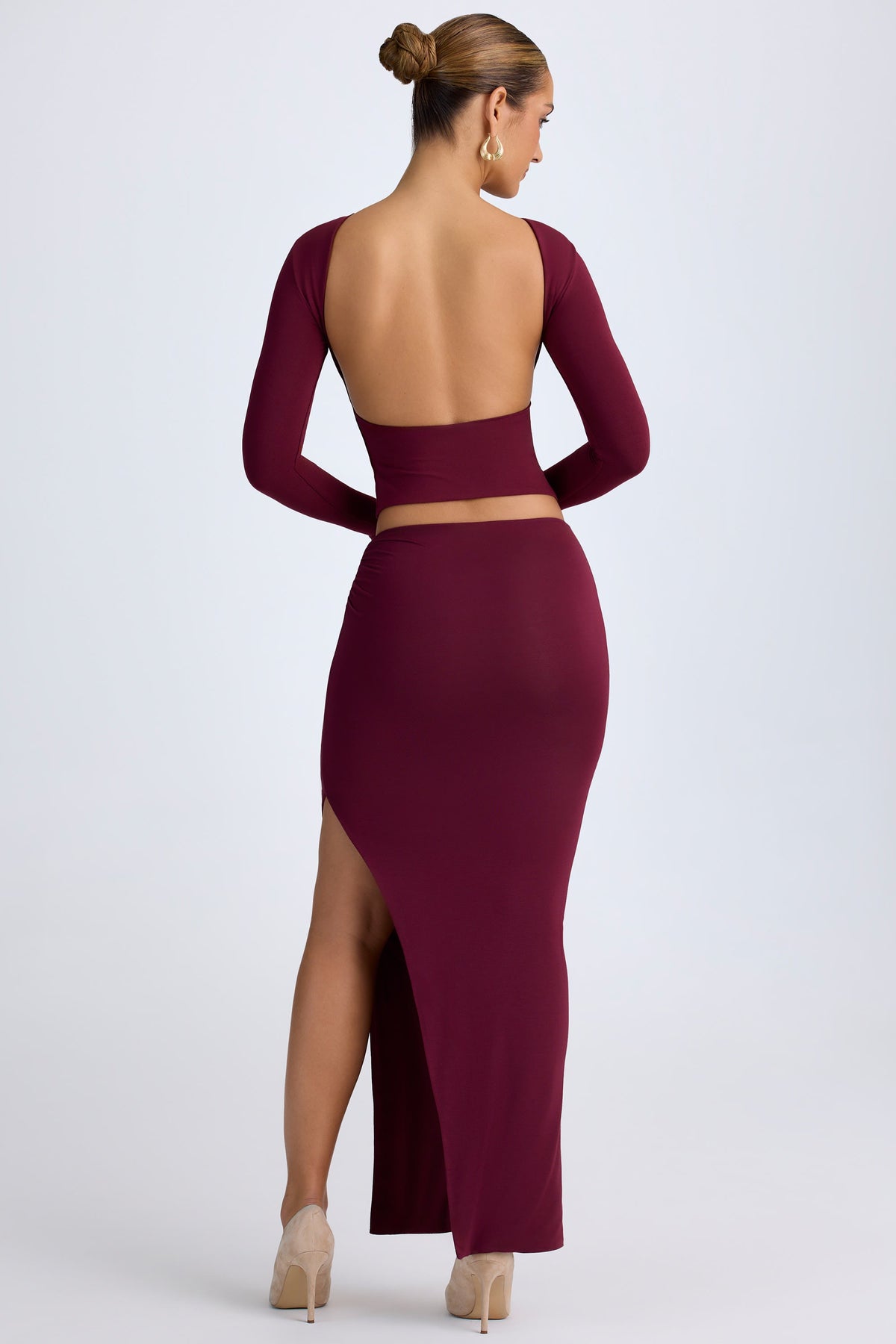 Chic Modal Low-Rise Maxi Skirt in Wine Red