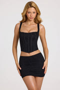 Chic Lace Soft-Scoop Adjustable Corset Top in Black