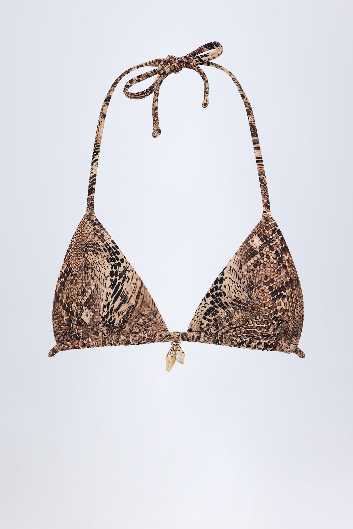 Chic Charm-Detail Triangle Bikini Top in Snake Print