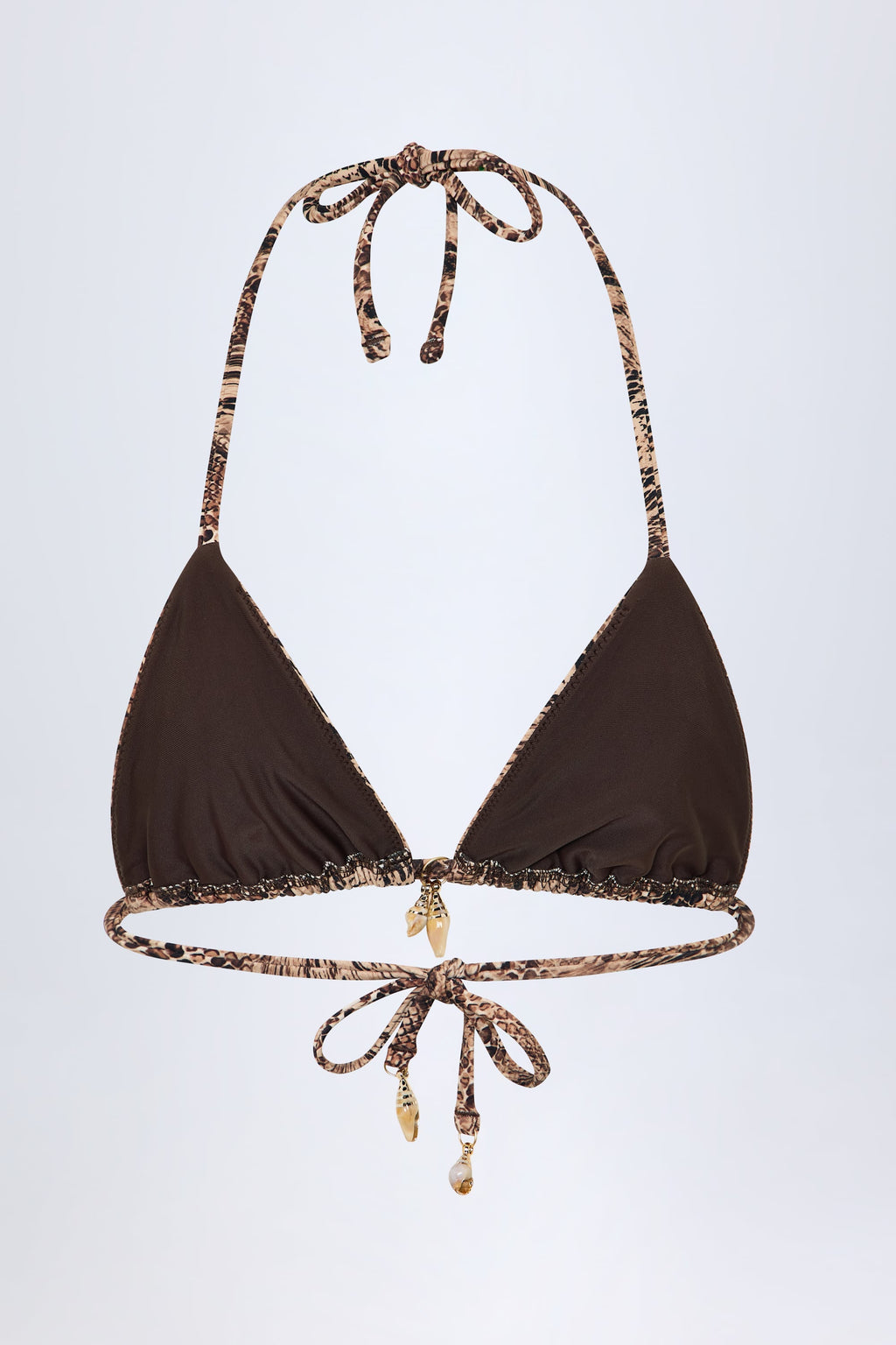 Chic Charm-Detail Triangle Bikini Top in Snake Print