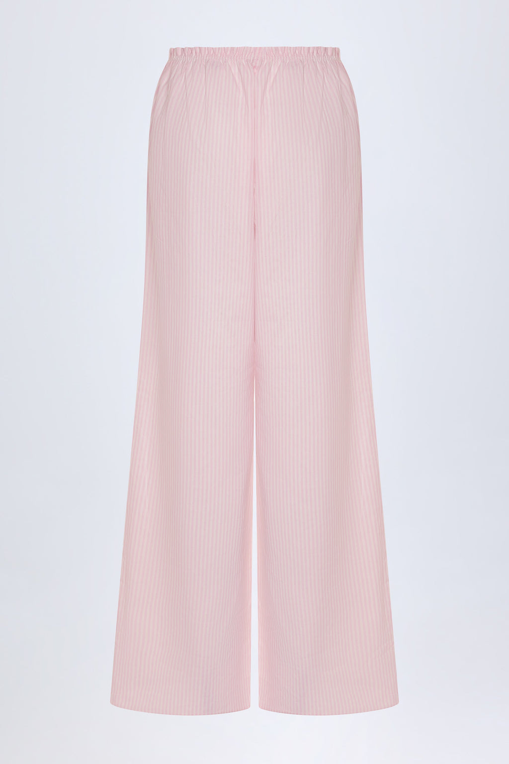 Chic Wide-Leg Cotton-Poplin Trousers in Pink White Stripe