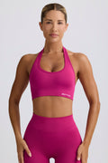 Chic Define Luxe Halterneck Sports Bra in Berry