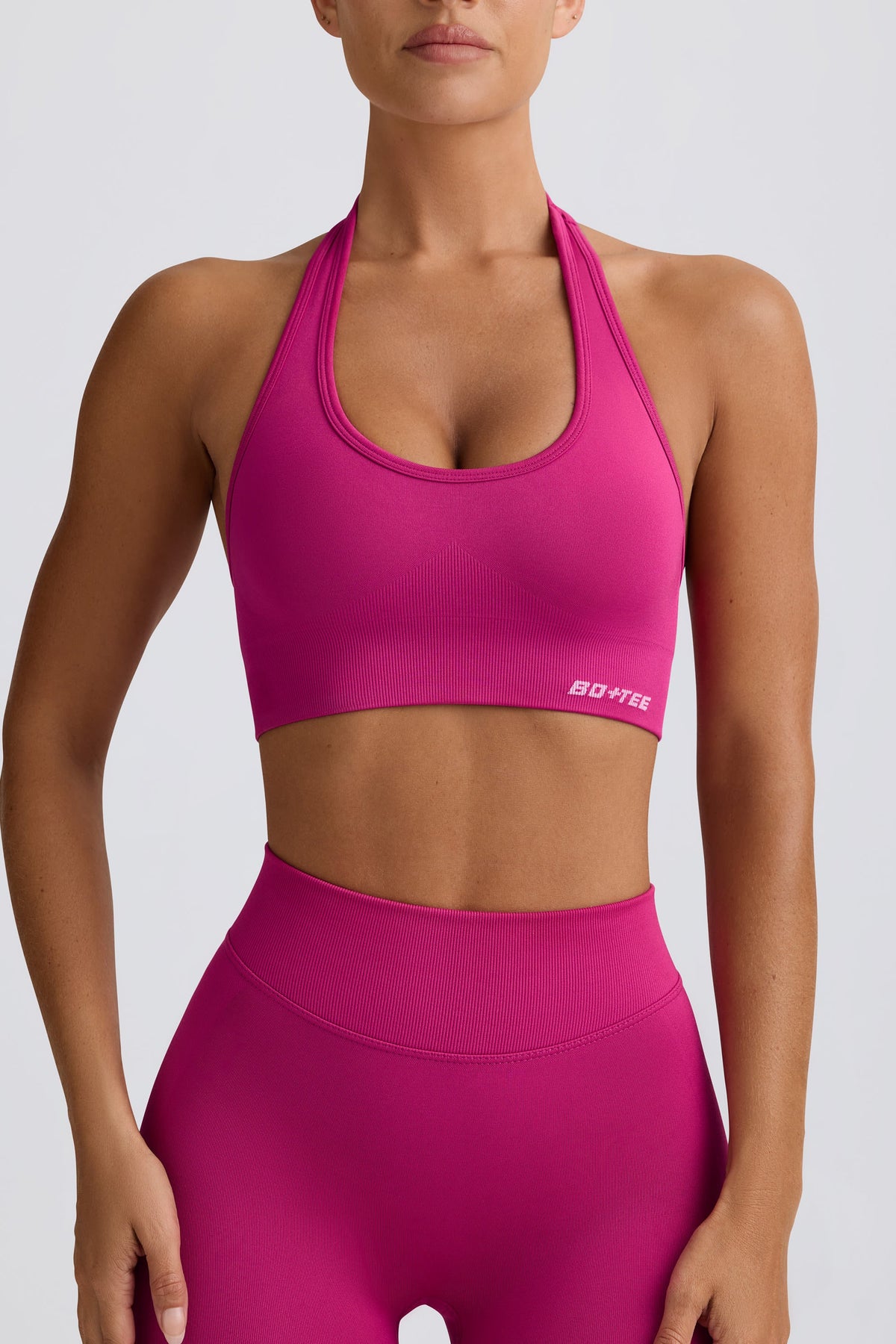 Chic Define Luxe Halterneck Sports Bra in Berry
