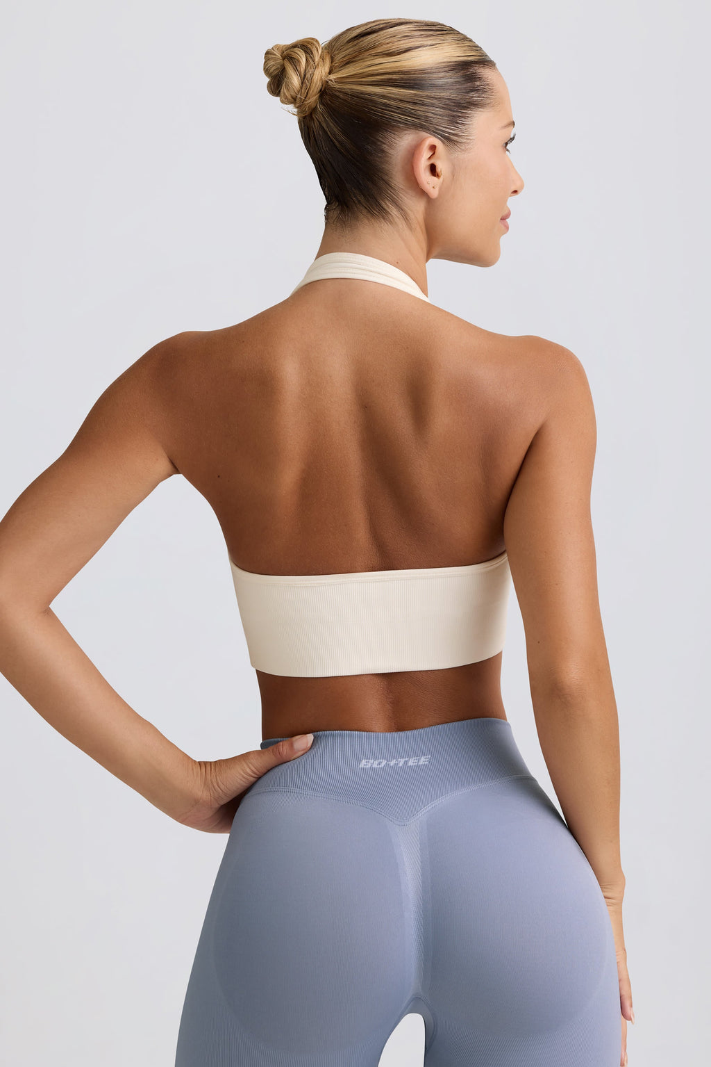 Chic Define Luxe Halterneck Sports Bra in White