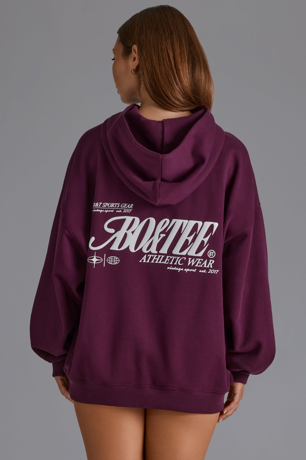 Chic Cotton Fleece Appliqué Oversized Hoodie in Grape