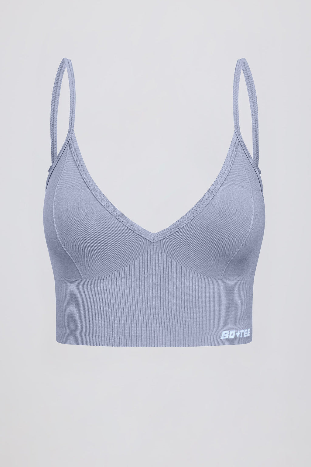 Chic Define Luxe V-Neck Sports Bra in Blue Grey