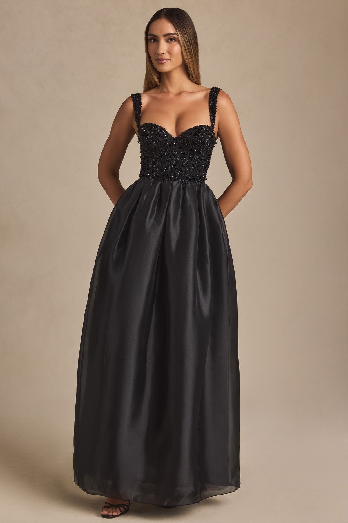 Chic Embellished Corset Gown in Black