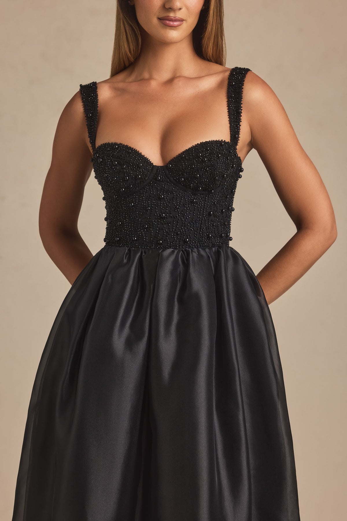 Chic Embellished Corset Gown in Black