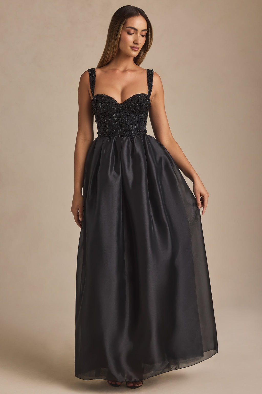 Chic Embellished Corset Gown in Black