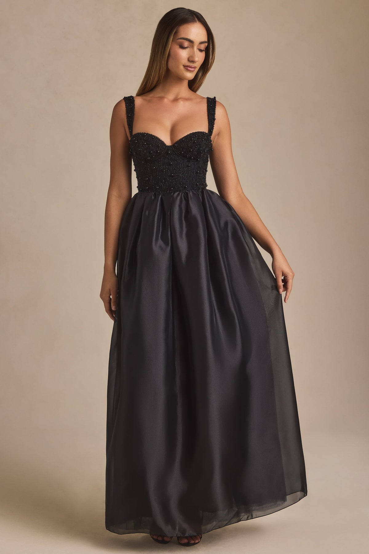 Chic Embellished Corset Gown in Black