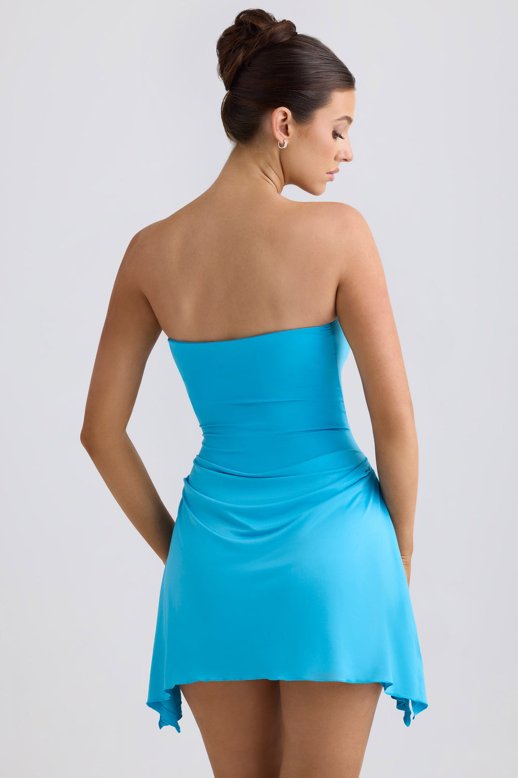 Chic Slinky Jersey Draped A-Line Mini Dress in Ocean Blue