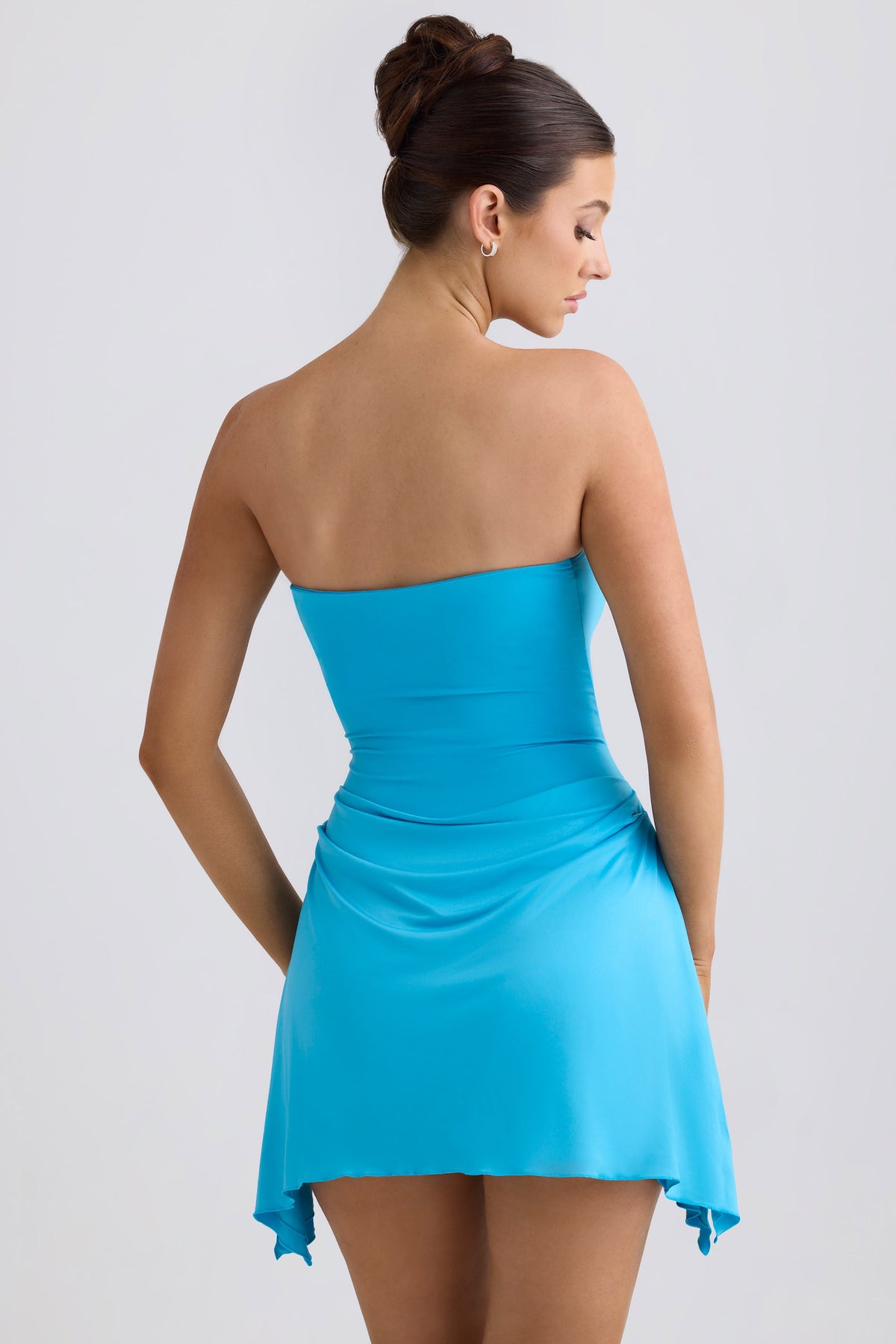 Chic Slinky Jersey Draped A-Line Mini Dress in Ocean Blue