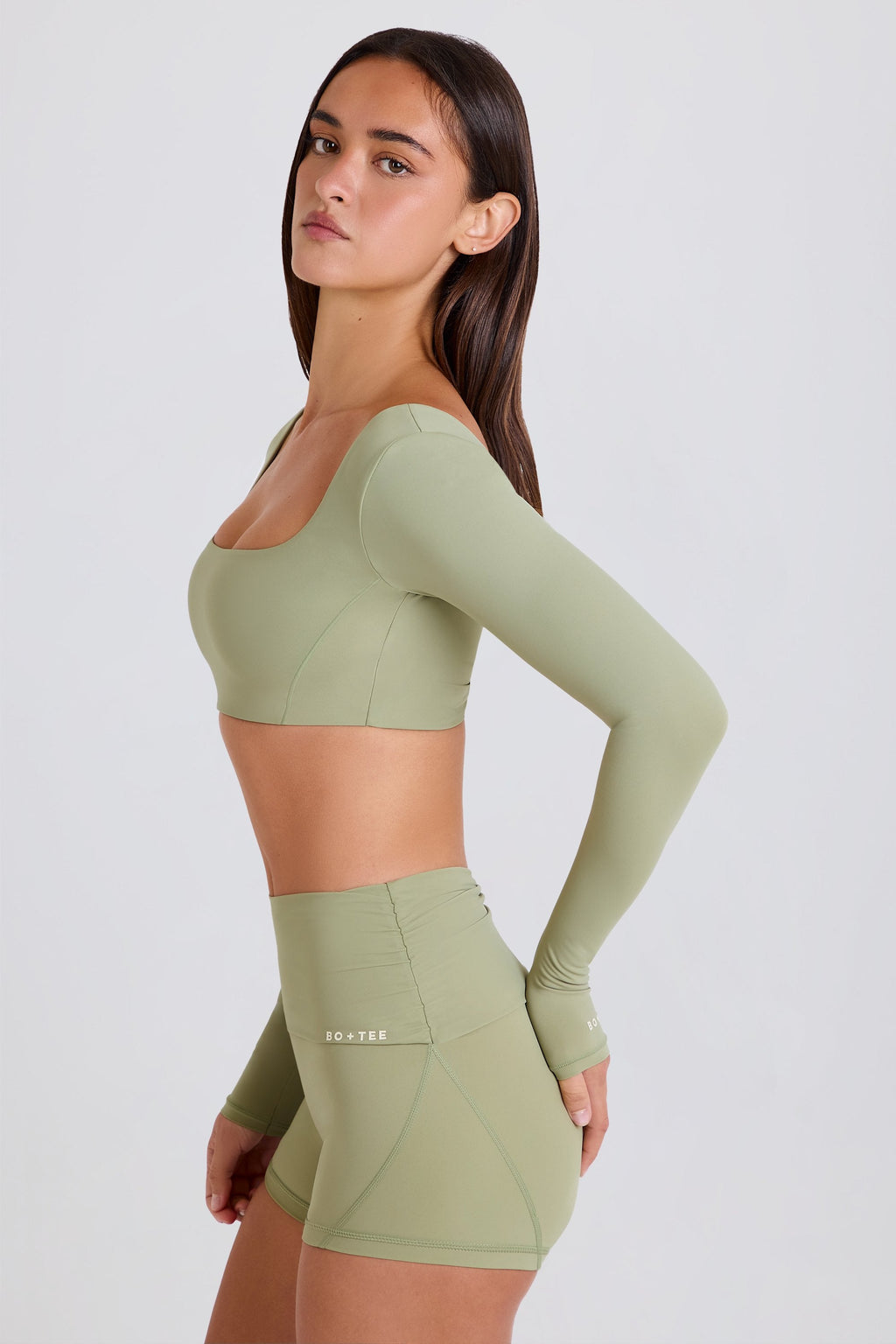 Chic Foldover Mid-Rise Mini Shorts in Matcha