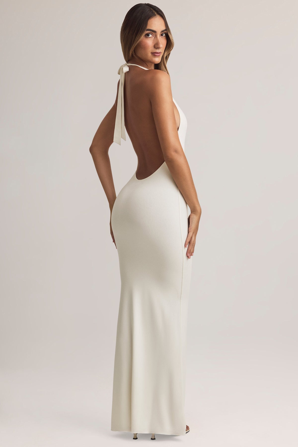 Chic Modal Halterneck Maxi Dress in White