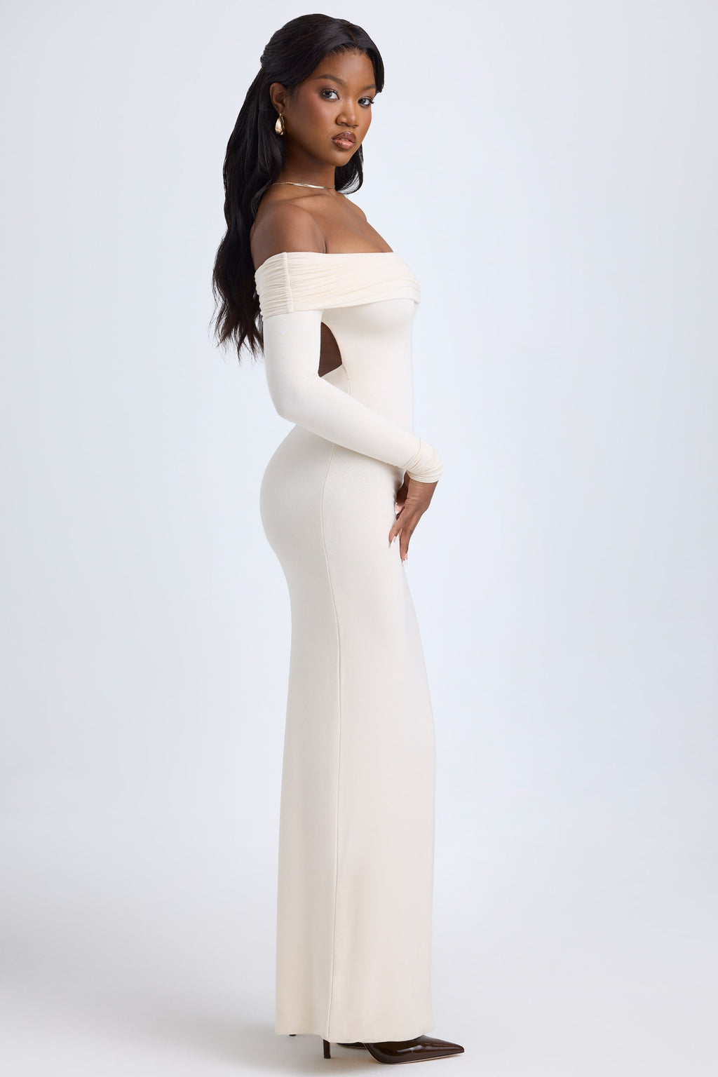 Chic Modal Off-Shoulder Open-Back Maxi Dress in Ivory