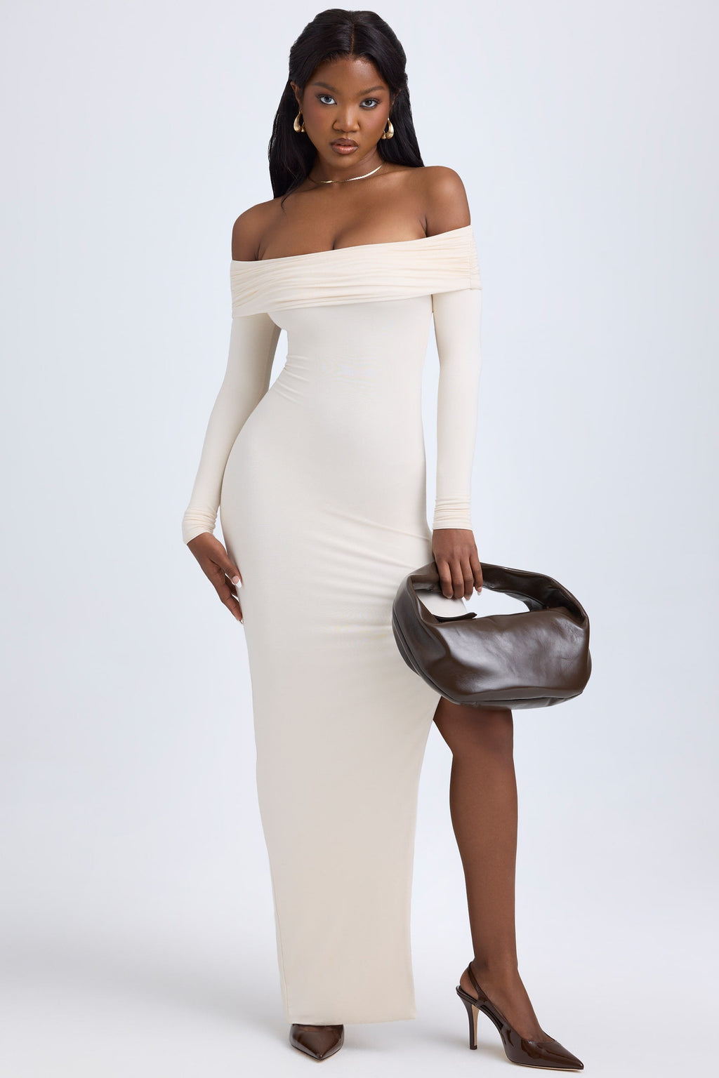 Chic Modal Off-Shoulder Open-Back Maxi Dress in Ivory