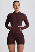Chic Soft Active Hooded Mid-Layer Jacket in Chocolate