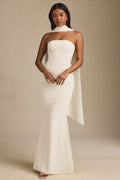 Chic Scarf-Detail Strapless Gown in Ivory