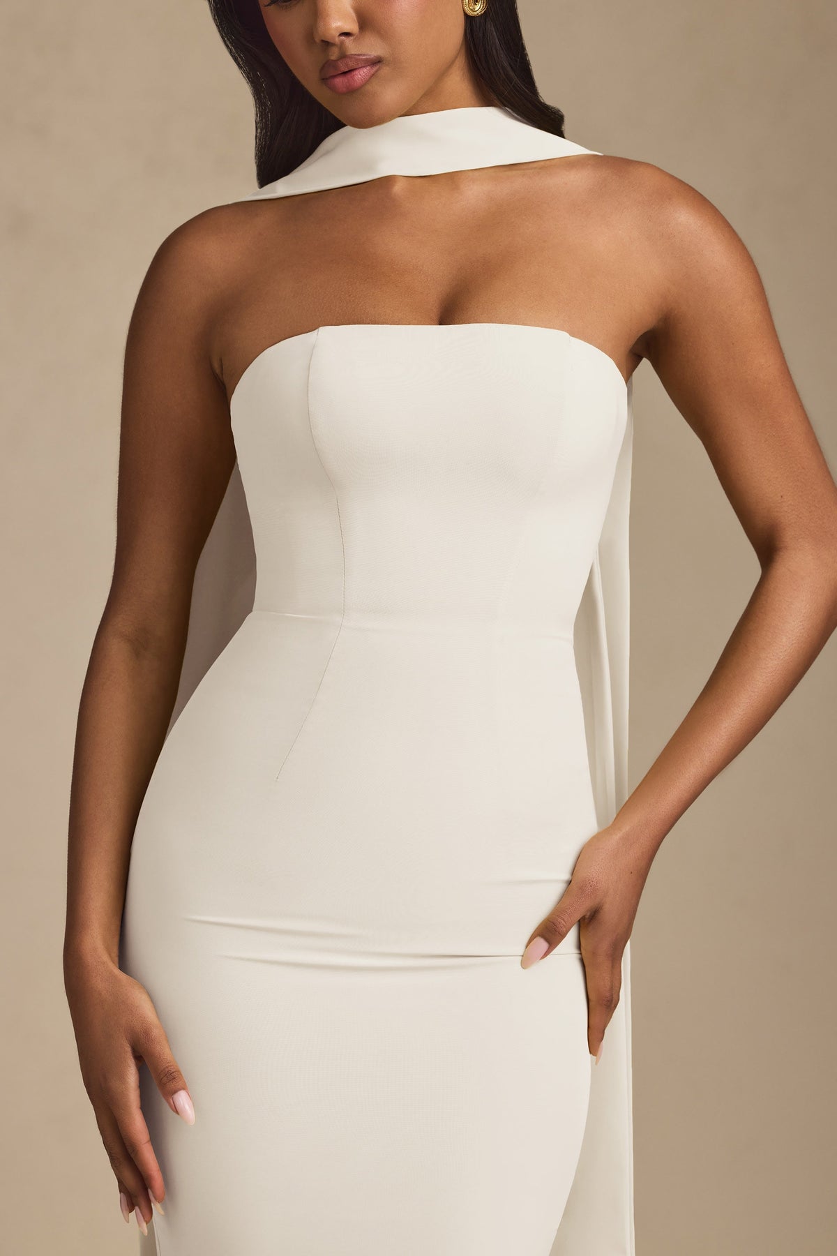 Chic Scarf-Detail Strapless Gown in Ivory