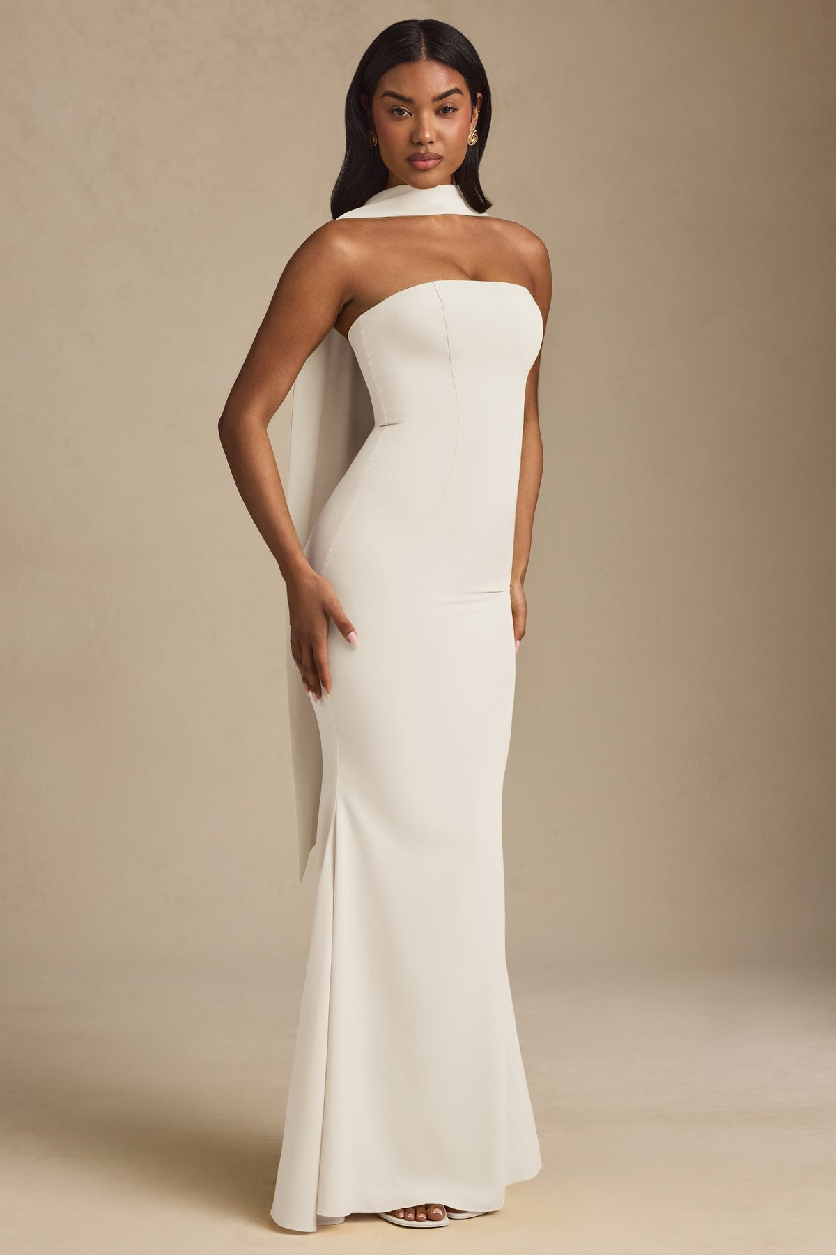 Chic Scarf-Detail Strapless Gown in Ivory
