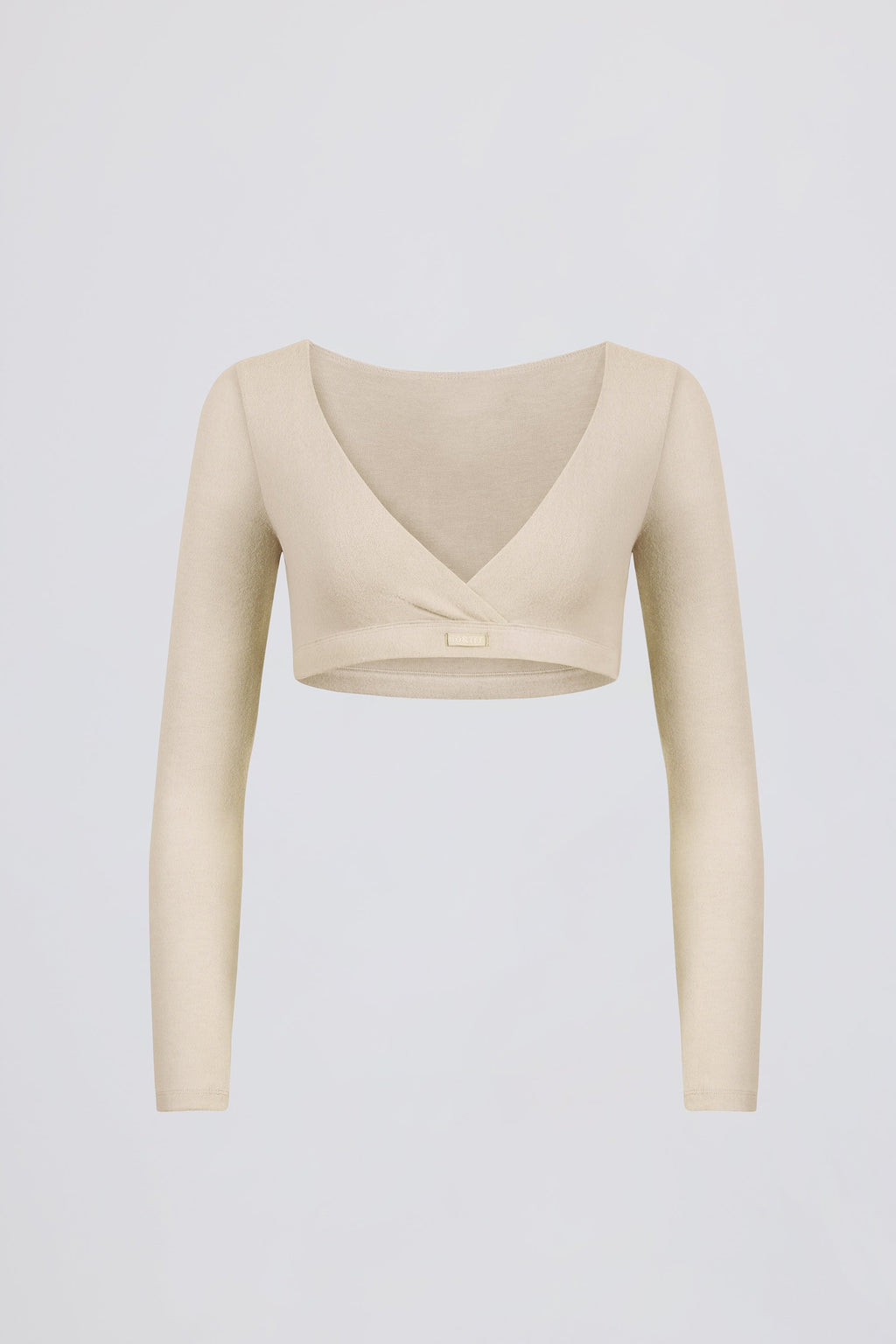 Chic Brushed Jersey V-Neck Crop Top in Ecru