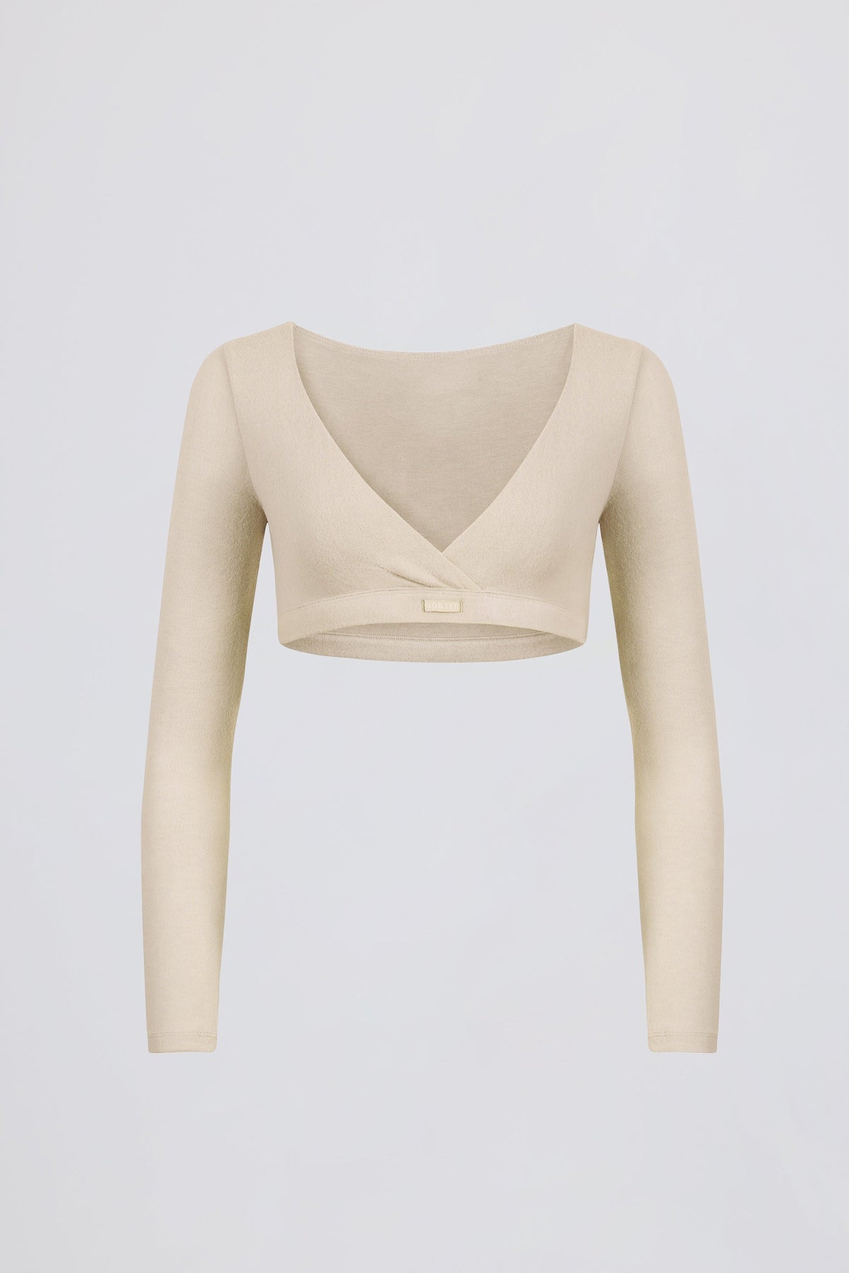 Chic Brushed Jersey V-Neck Crop Top in Ecru