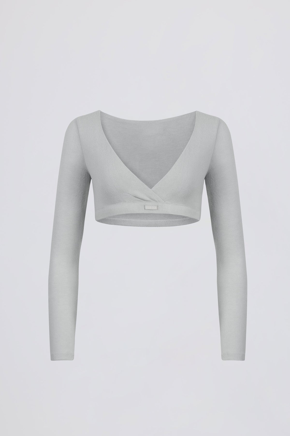 Chic Brushed Jersey V-Neck Crop Top in Fog Grey