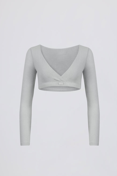 Chic Brushed Jersey V-Neck Crop Top in Fog Grey