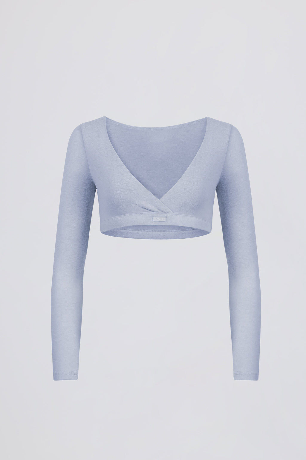 Chic Brushed Jersey V-Neck Crop Top in Soft Blue
