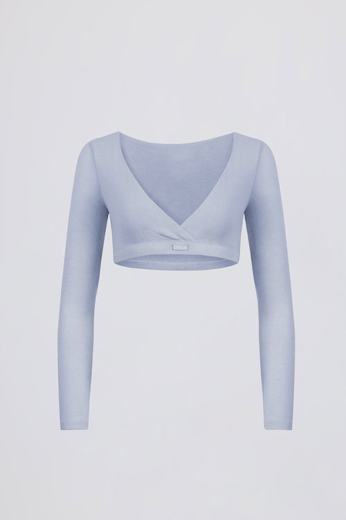 Chic Brushed Jersey V-Neck Crop Top in Soft Blue
