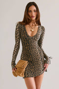 Chic Modal Long-Sleeve Mini Dress in Leopard Print