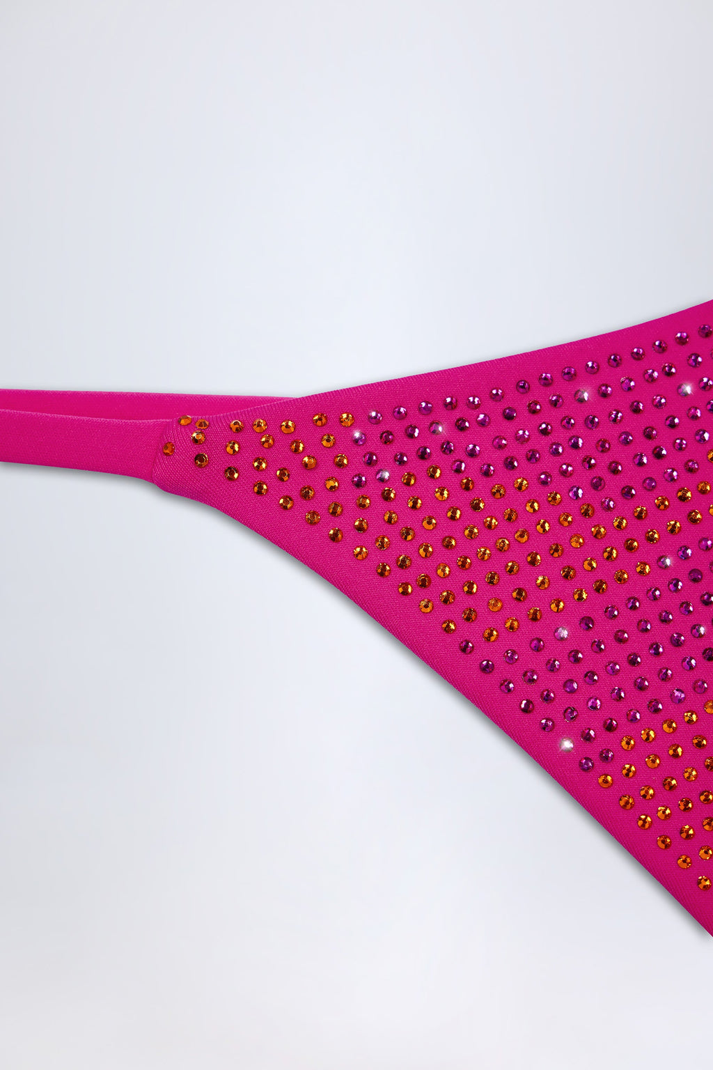 Chic Embellished Thong Bikini Bottoms in Pink Tropical Print