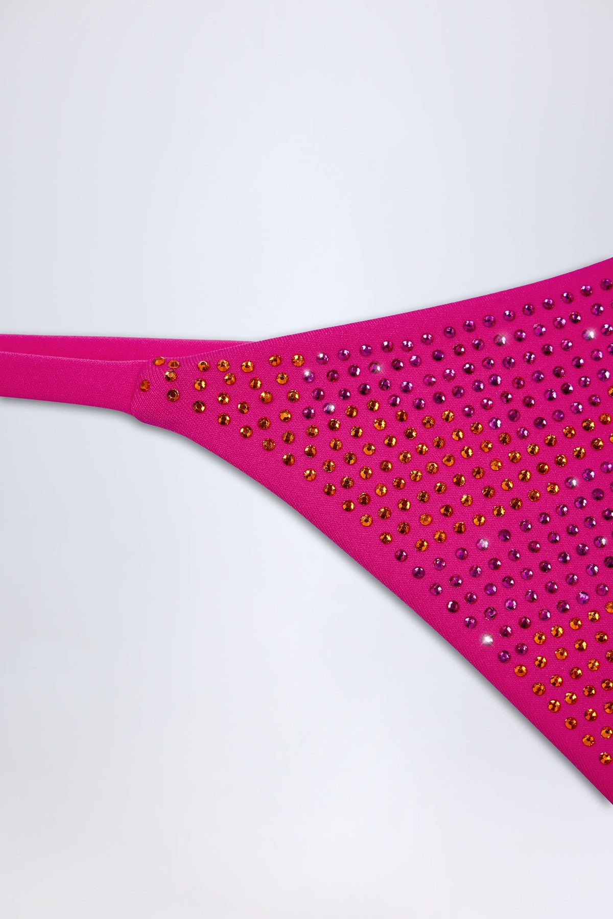 Chic Embellished Thong Bikini Bottoms in Pink Tropical Print