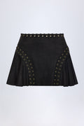 Chic Lace-Up Mid-Rise Mini Skirt in Black