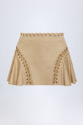 Chic Lace-Up Mid-Rise Mini Skirt in Tan