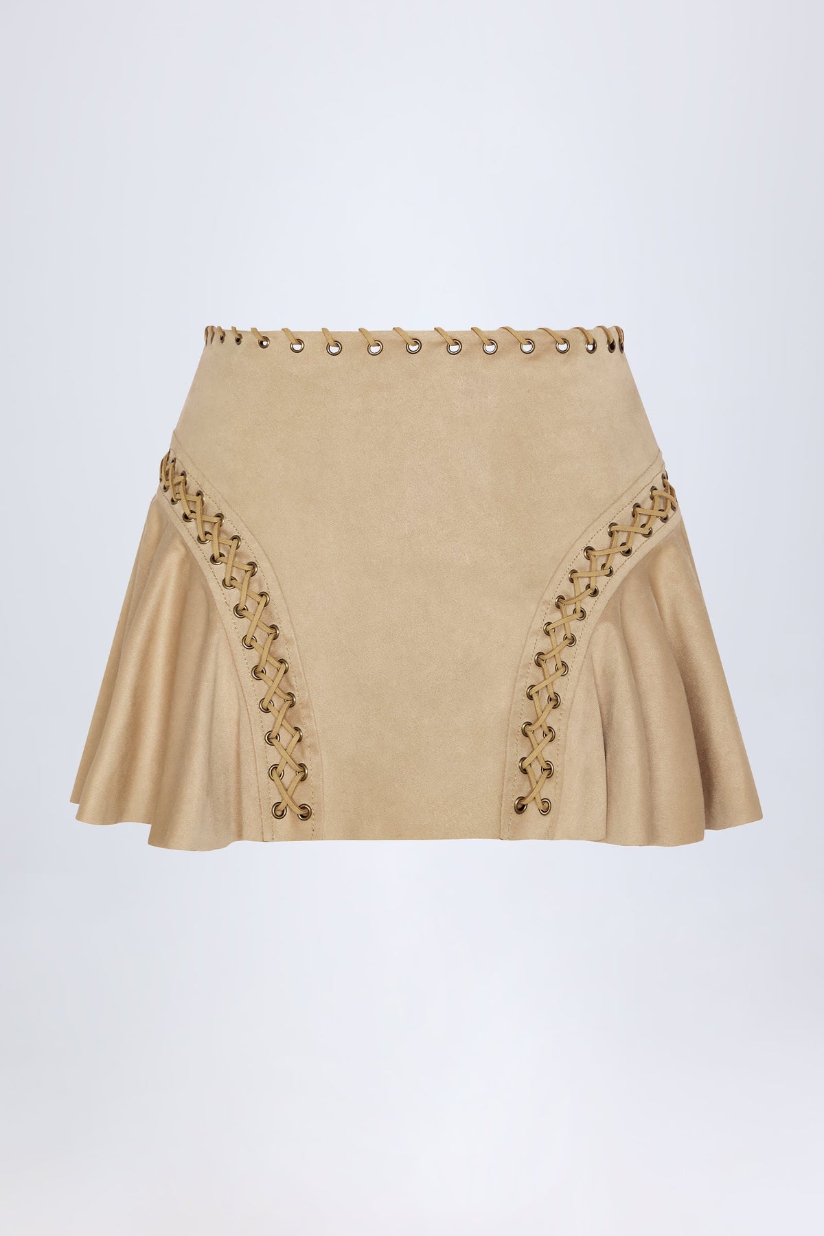Chic Lace-Up Mid-Rise Mini Skirt in Tan