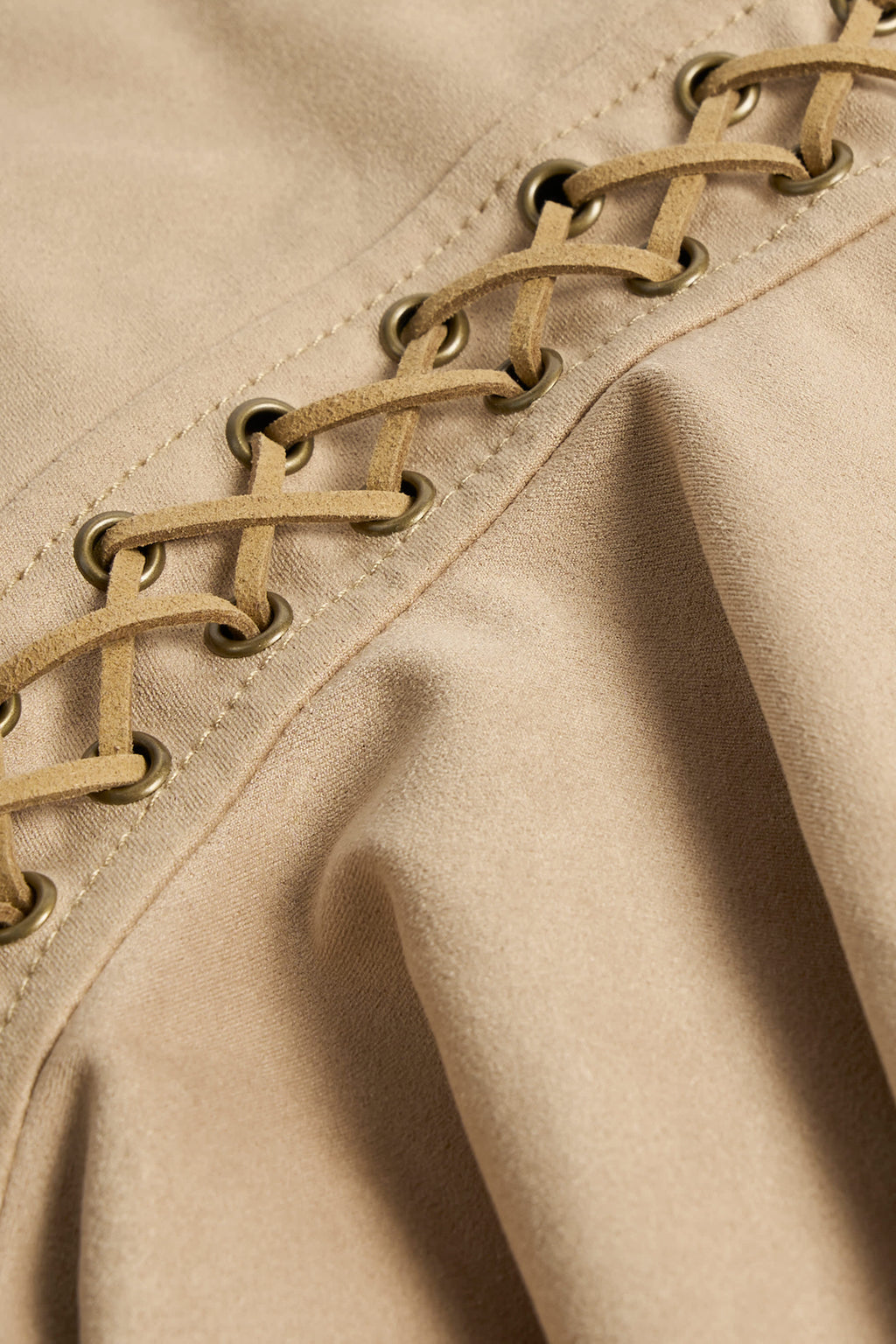 Chic Lace-Up Mid-Rise Mini Skirt in Tan