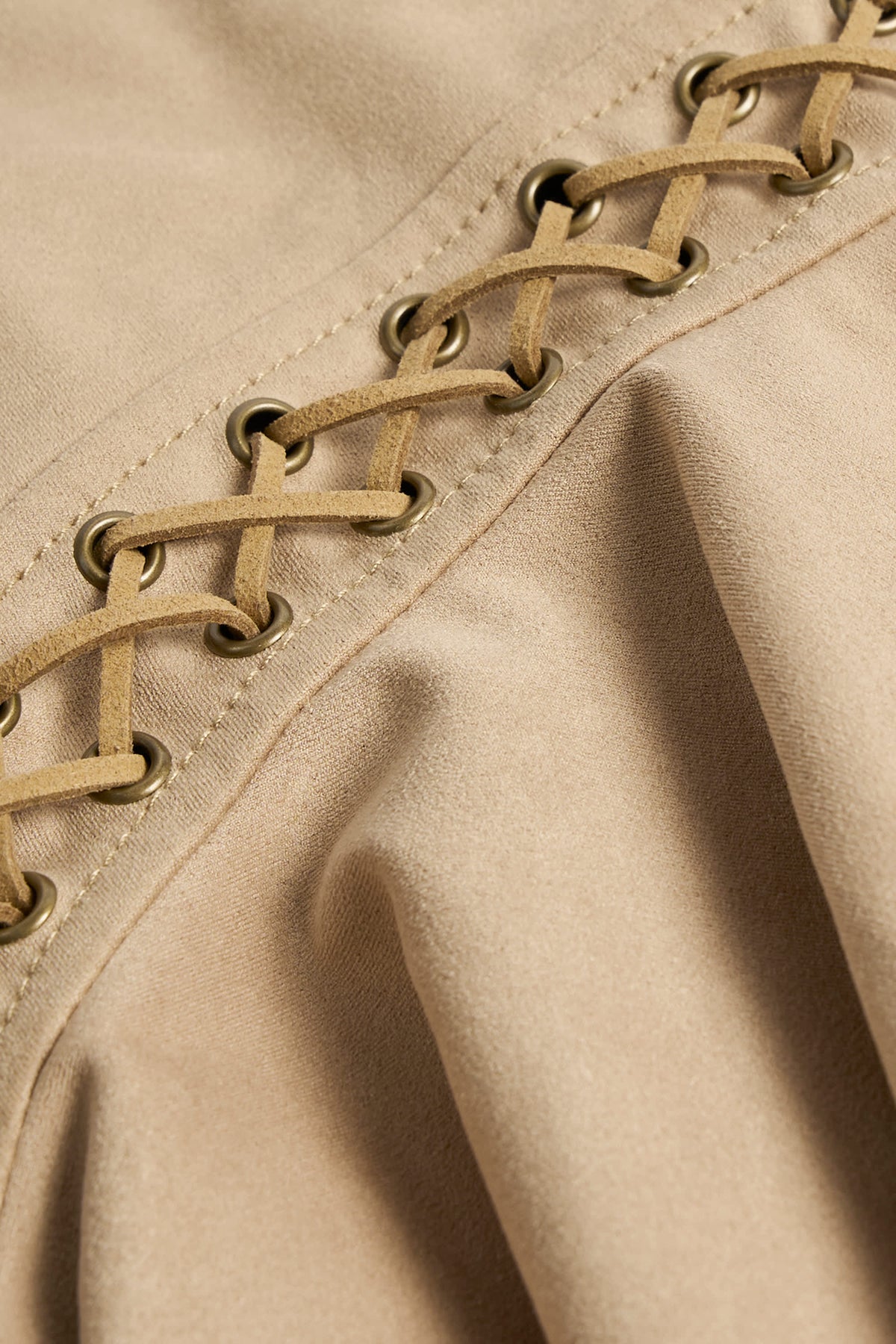 Chic Lace-Up Mid-Rise Mini Skirt in Tan