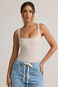 Chic Modal Square-Neck Bodysuit in Pink Yellow Stripe