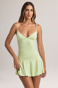 Chic Modal Ruched A-Line Mini Dress in Sage Green
