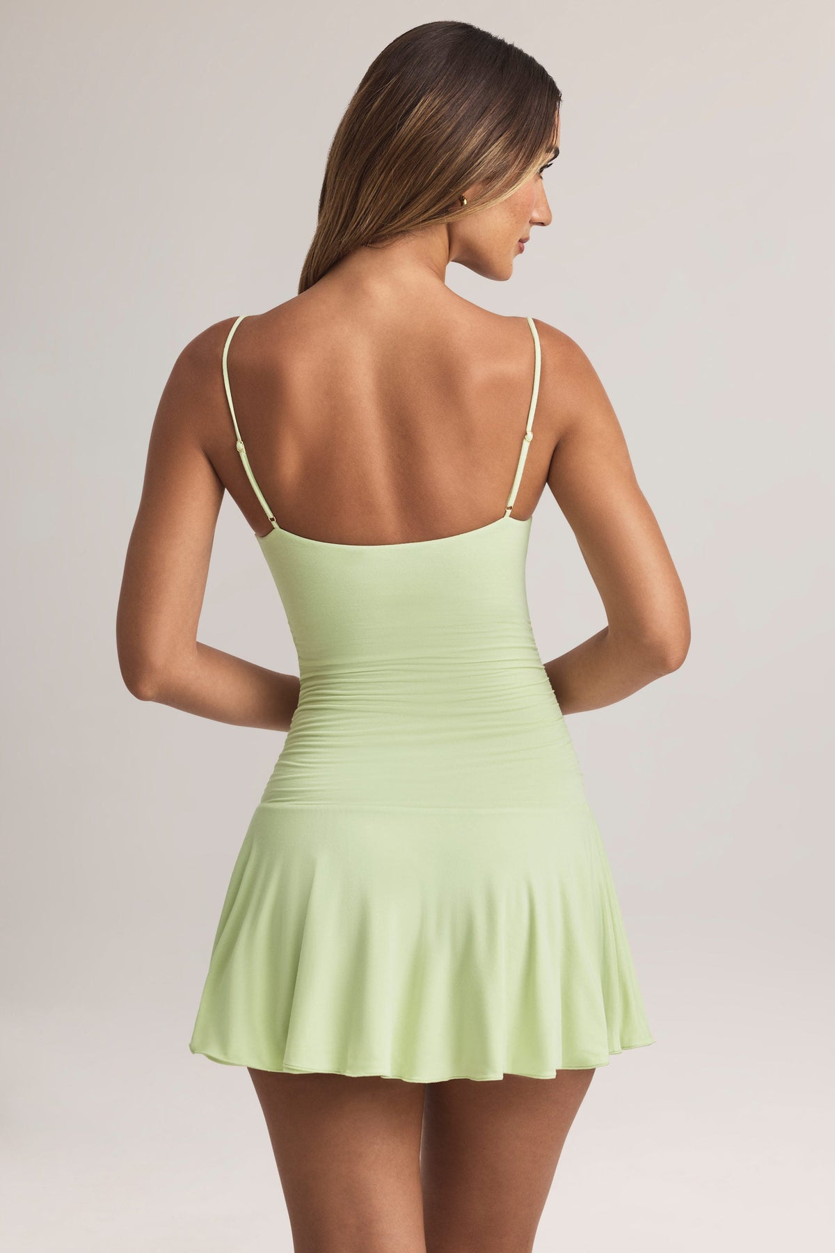 Chic Modal Ruched A-Line Mini Dress in Sage Green