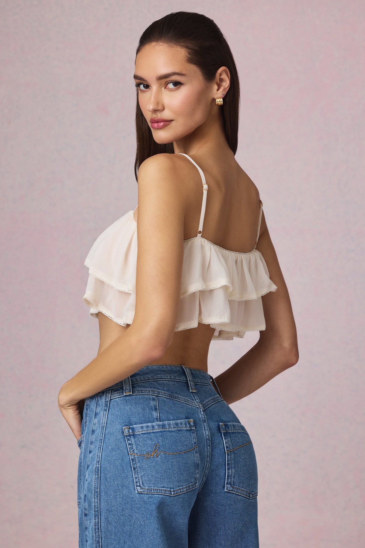 Chic Ruffled Cropped Camisole Top in Ivory