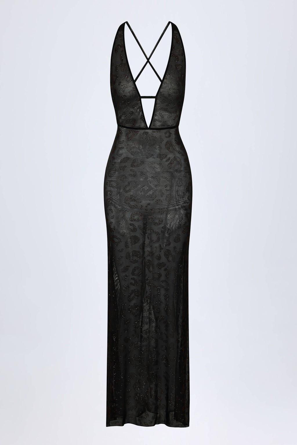 Chic Embellished Backless Maxi Dress in Black